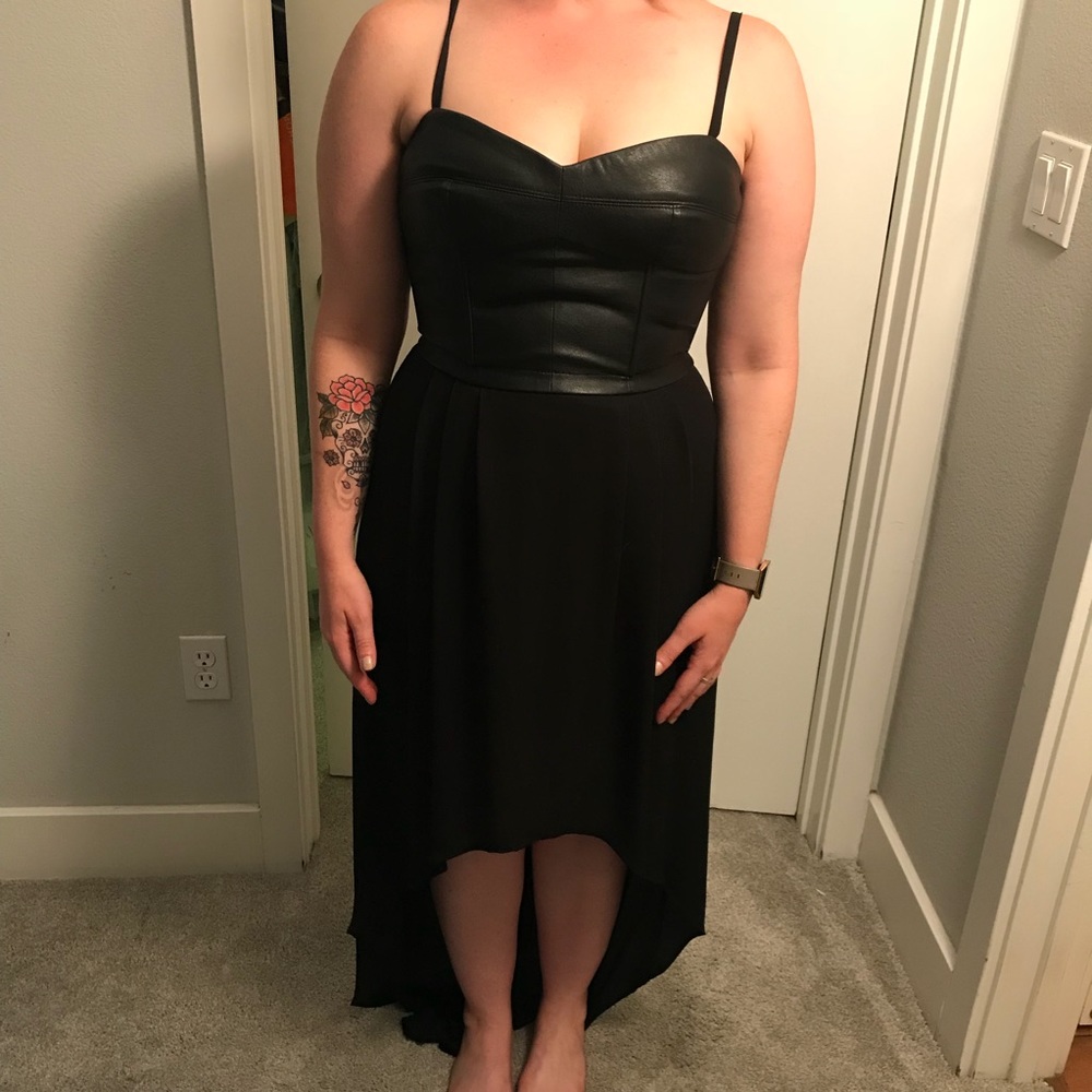 BCBG leather bustier high low dress